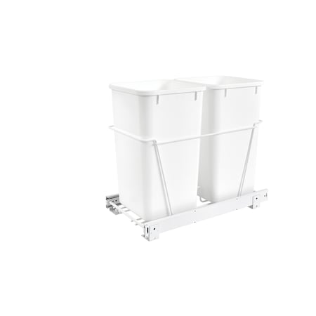 Rev-A-Shelf - Double 27 Quart Chrome Wire Bottom Mount Trash Can Pullout With Full-Extension Slides, White